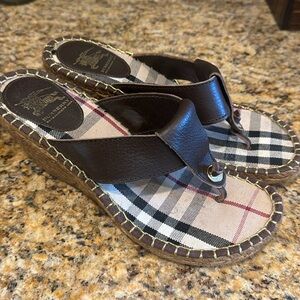 Brown Leather Espadrille Thong Sandal w/Wedge Heel